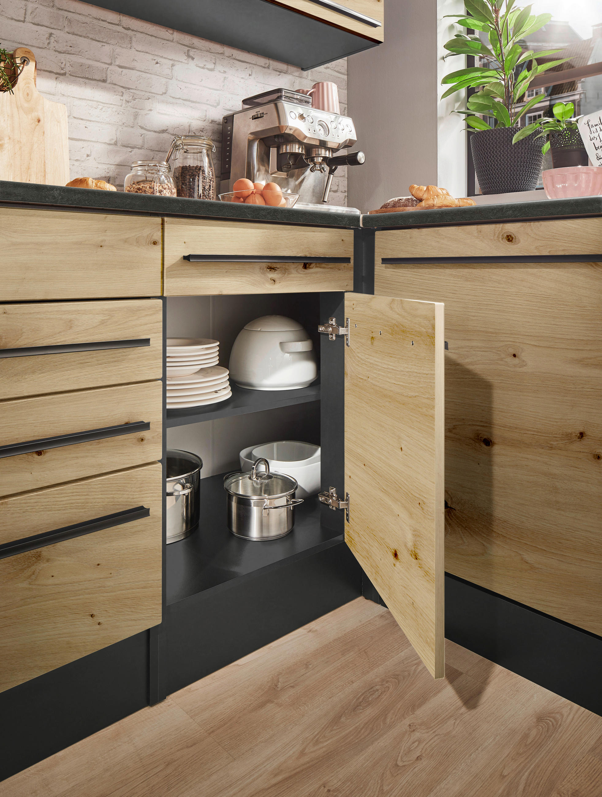 ECKUNTERSCHRANK 115/90/60 cm in Anthrazit, Eiche Artisan - Anthrazit/Schwarz, Basics, Holzwerkstoff/Kunststoff (115/90/60cm) - MID.YOU