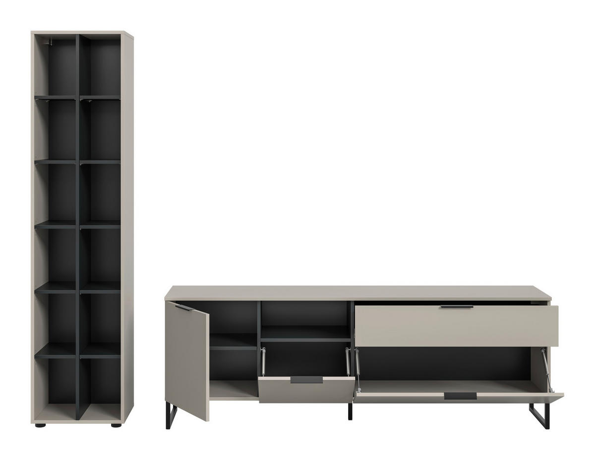 WOHNWAND 2-teilig  in Schwarz, Kaschmir  245/192/41 cm  - Kaschmir/Schwarz, Design, Holzwerkstoff/Kunststoff (245/192/41cm) - Livetastic