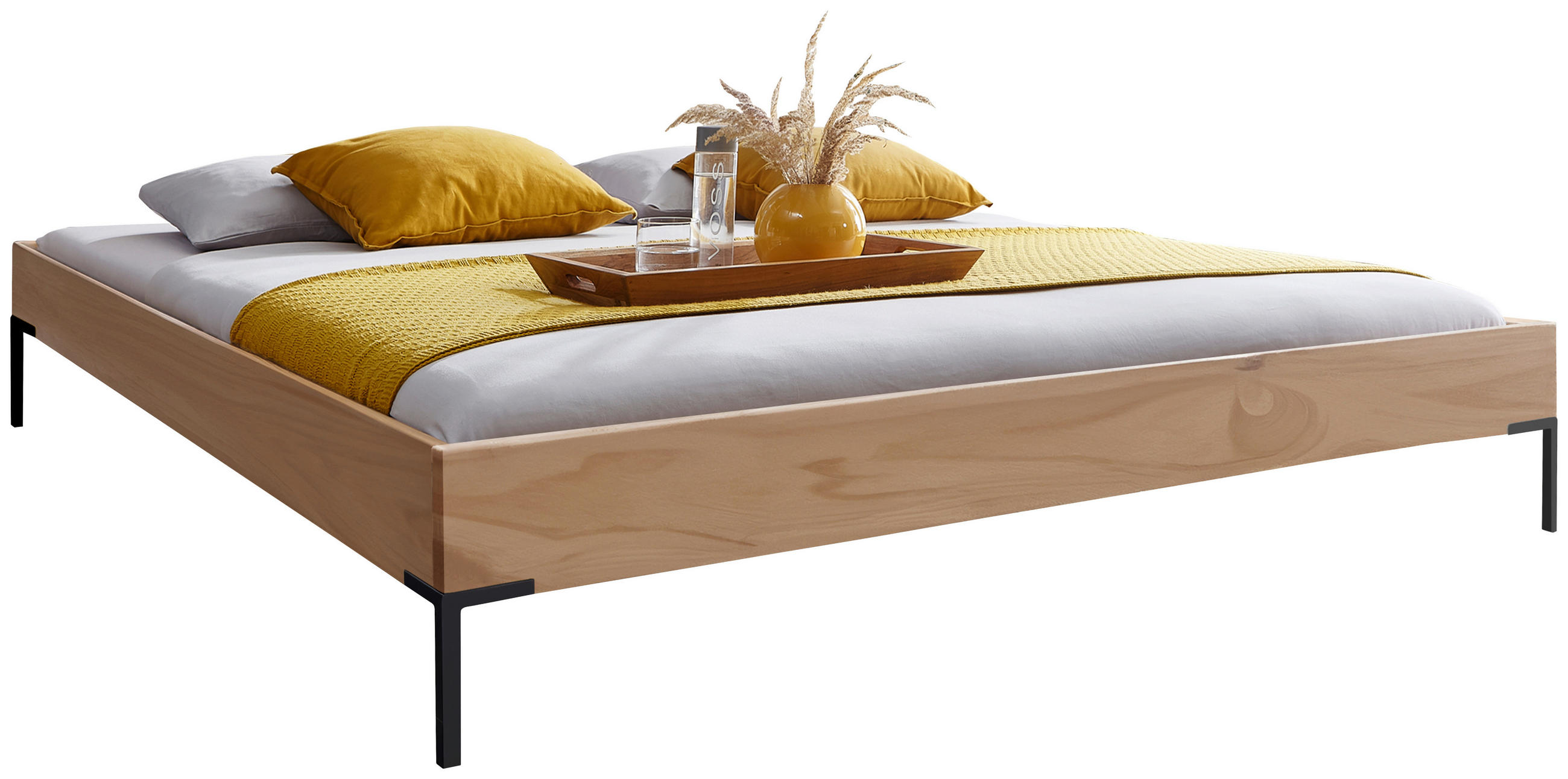 PAT FUTON 140/200 cm  culoare lemn molid  - culoare lemn molid/negru, Modern, lemn/metal (140/200cm) - Livetastic