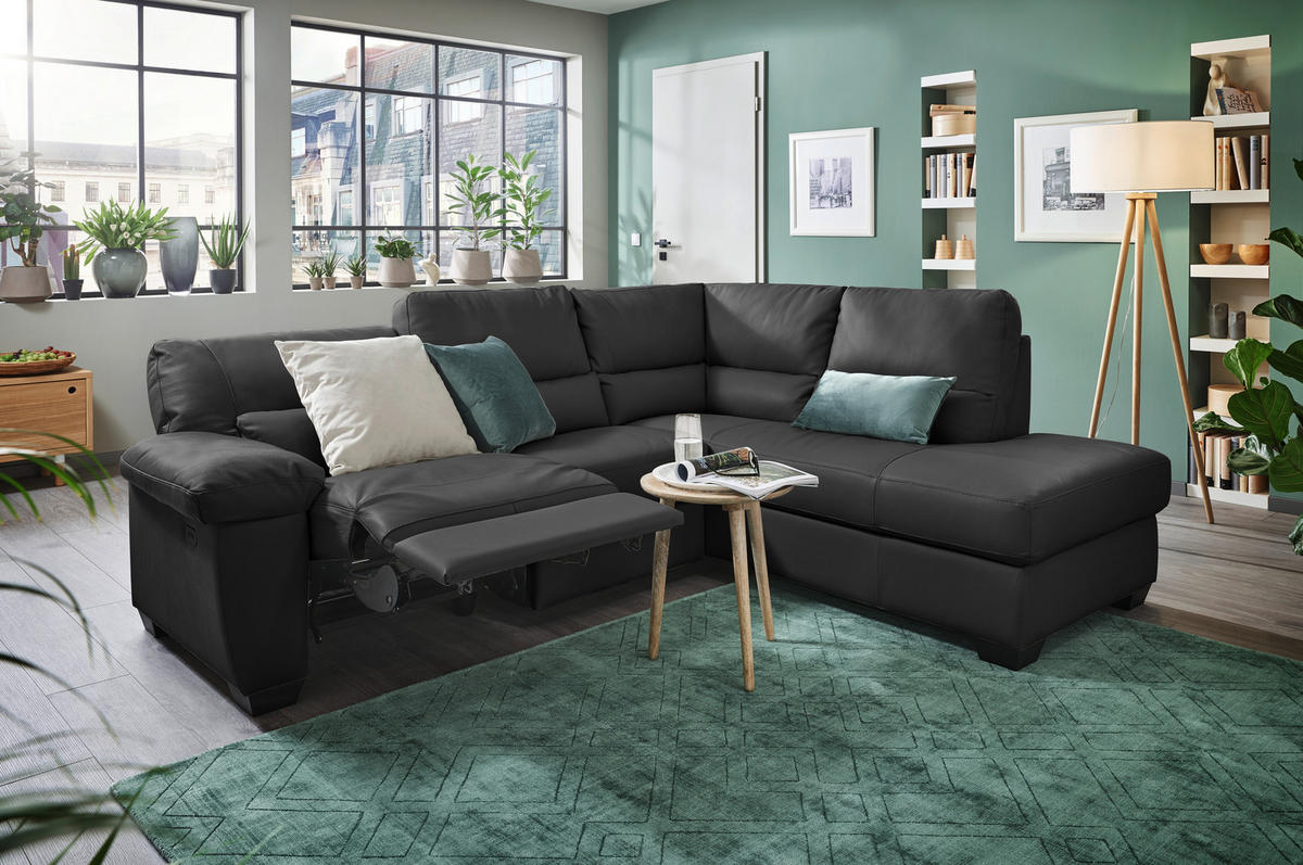 ECKSOFA in Kombination Echtleder/Lederlook Schwarz  - Schwarz, Konventionell, Leder/Kunststoff (248/201cm) - Livetastic
