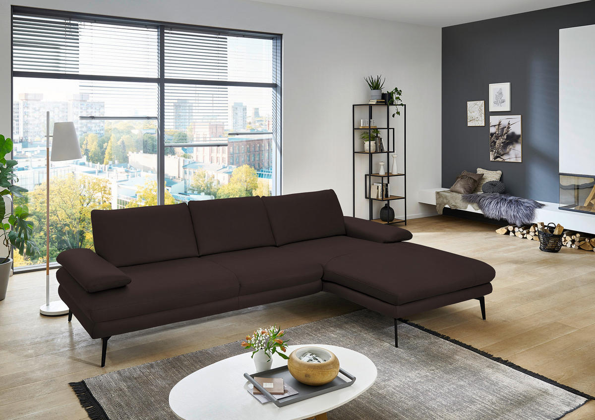 ECKSOFA in Echtleder Braun  - Schwarz/Braun, Design, Leder/Metall (310/180cm) - Dieter Knoll