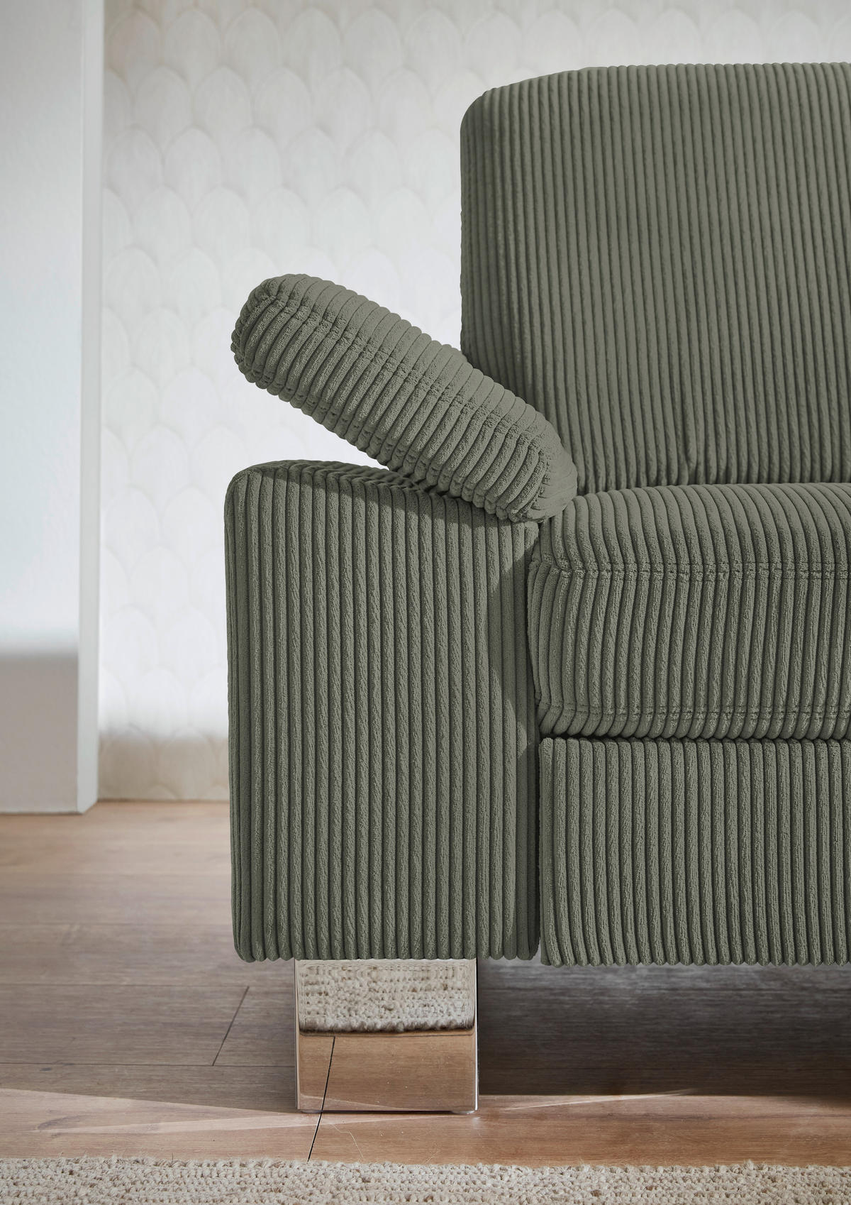 ECKSOFA in Cord Olivgrün  - Edelstahlfarben/Olivgrün, Konventionell, Textil/Metall (248/200cm) - Beldomo System