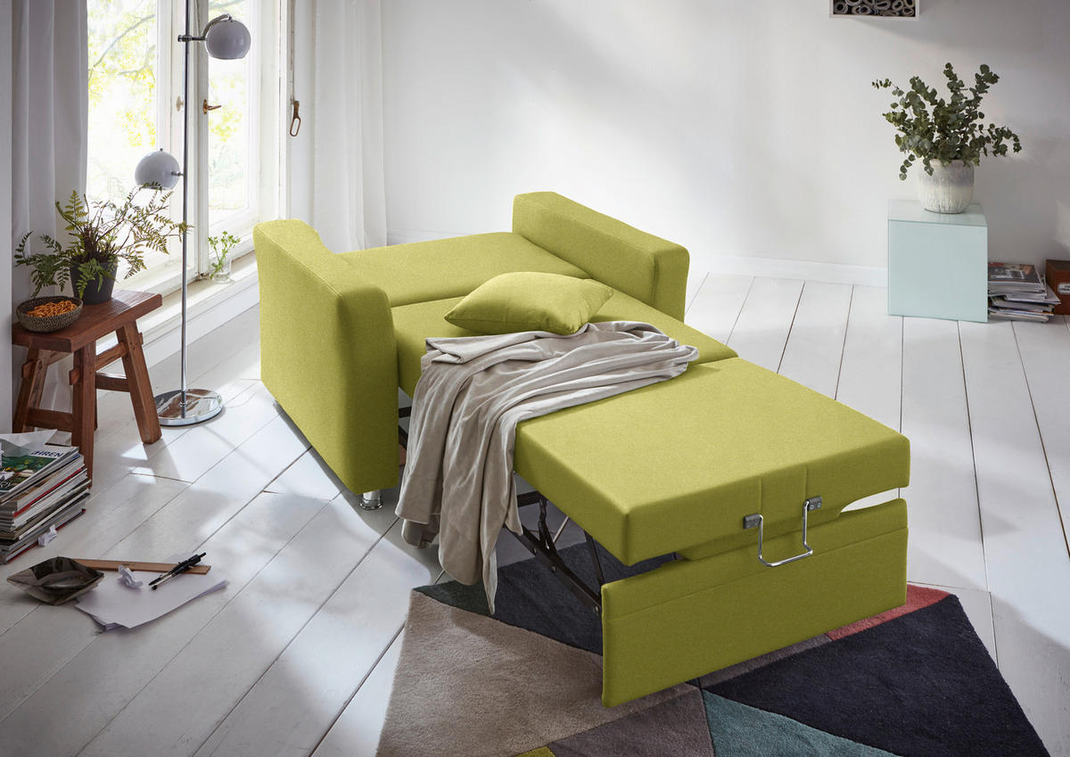 SCHLAFSOFA  in Chenille Limette  - Chromfarben/Limette, KONVENTIONELL, Textil/Metall (186/90/100cm) - Beldomo Style