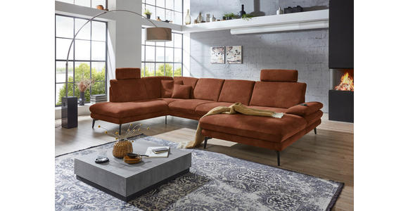 WOHNLANDSCHAFT in Velours Kupferfarben - Schwarz/Kupferfarben, Design, Textil/Metall (208/344/180cm) - Dieter Knoll