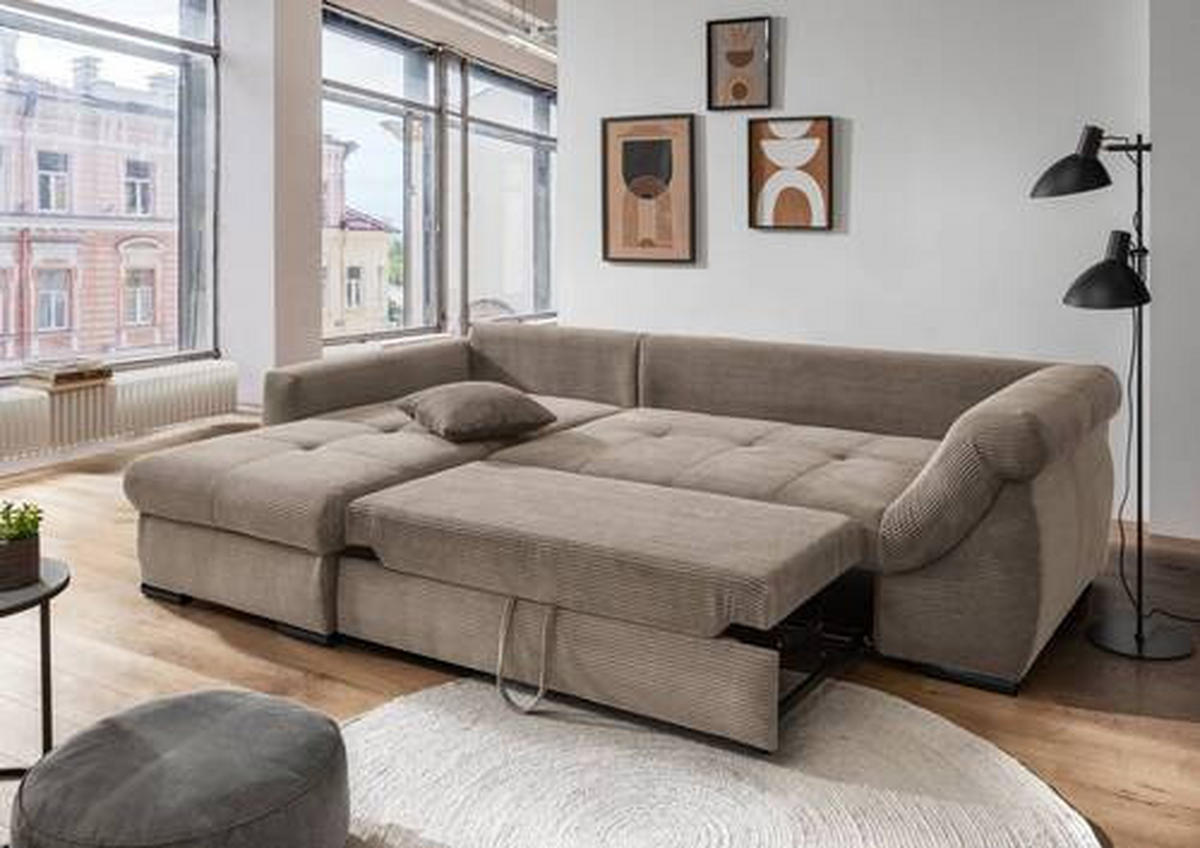 ECKSOFA Graubraun Cord  - Graubraun/Schwarz, MODERN, Holz/Textil (188/302cm) - MID.YOU