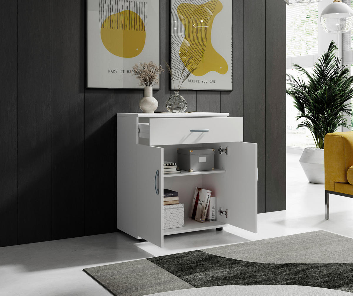 KOMODA   60/70/30 cm   bijela  - bijela/srebrne boje, Konvencionalno, drvni materijal/plastika (60/70/30cm) - Carryhome