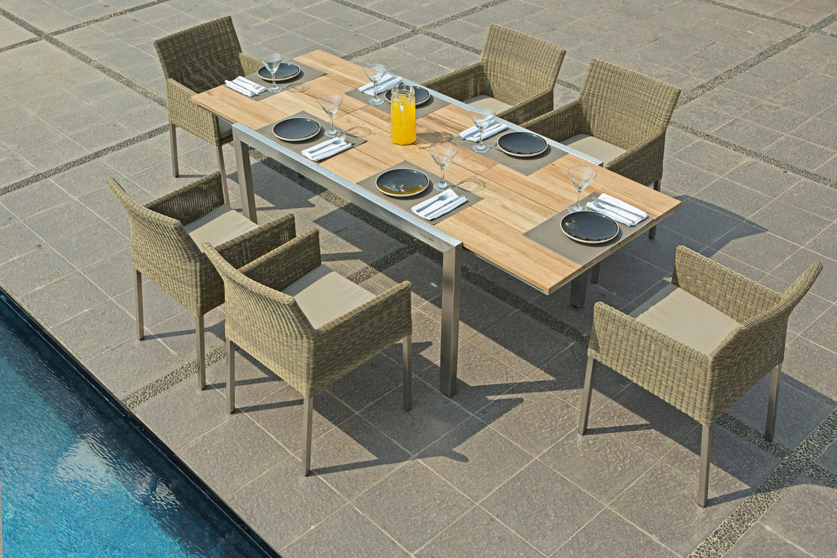 GARTENTISCH 220/340/75/100 cm Holz, Metall  - Edelstahlfarben/Teakfarben, Modern, Holz/Metall (220/340/75/100cm) - Zebra 