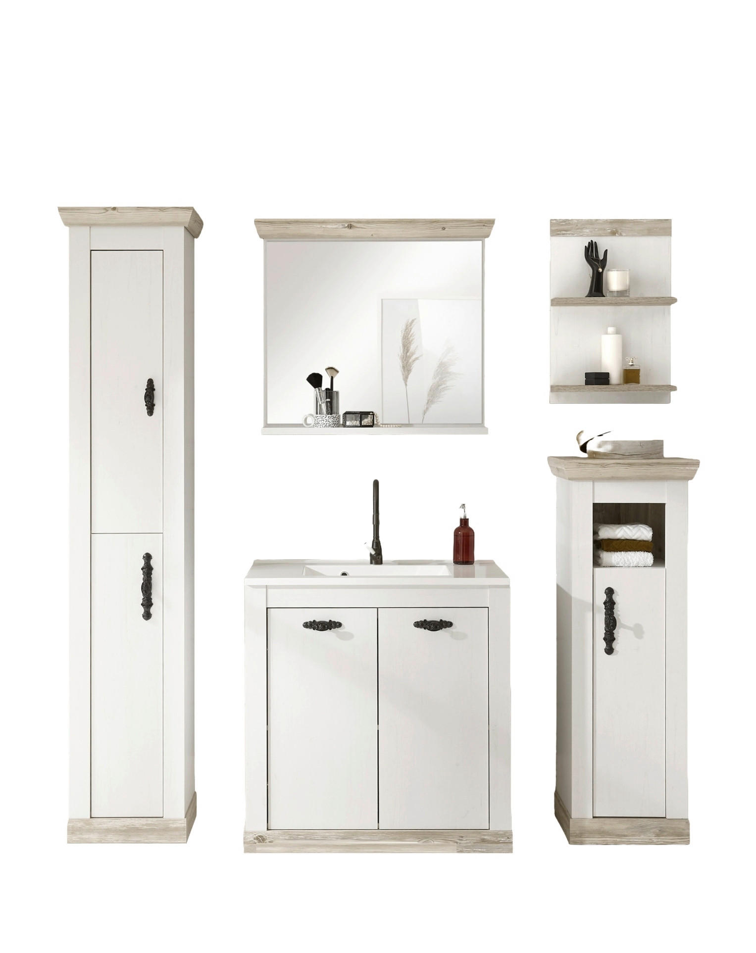 BADEZIMMER 5-teilig  in  - Schwarz/Weiß, Design, Naturmaterialien/Holzwerkstoff (205/200/46cm) - MID.YOU