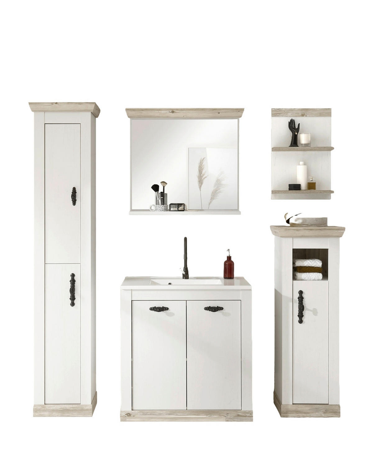 BADEZIMMER 5-teilig  in  - Schwarz/Weiß, Design, Naturmaterialien/Holzwerkstoff (205/200/46cm) - MID.YOU