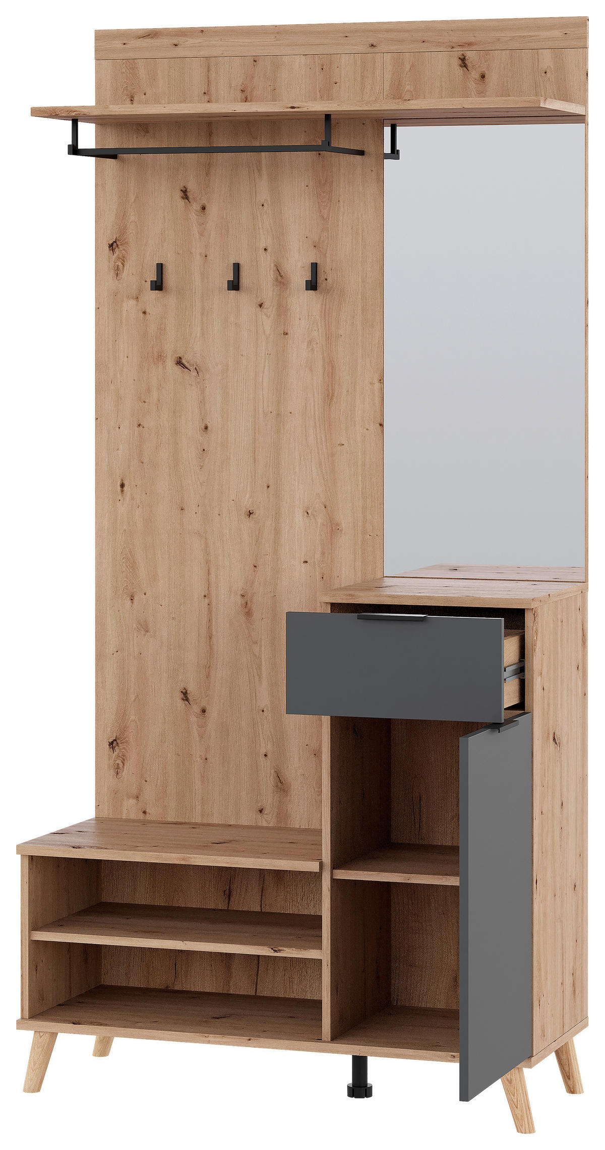 GARDEROBE  in 100/202/40 cm  - Graphitfarben/Eiche Artisan, Design, Glas/Holzwerkstoff (100/202/40cm) - home24