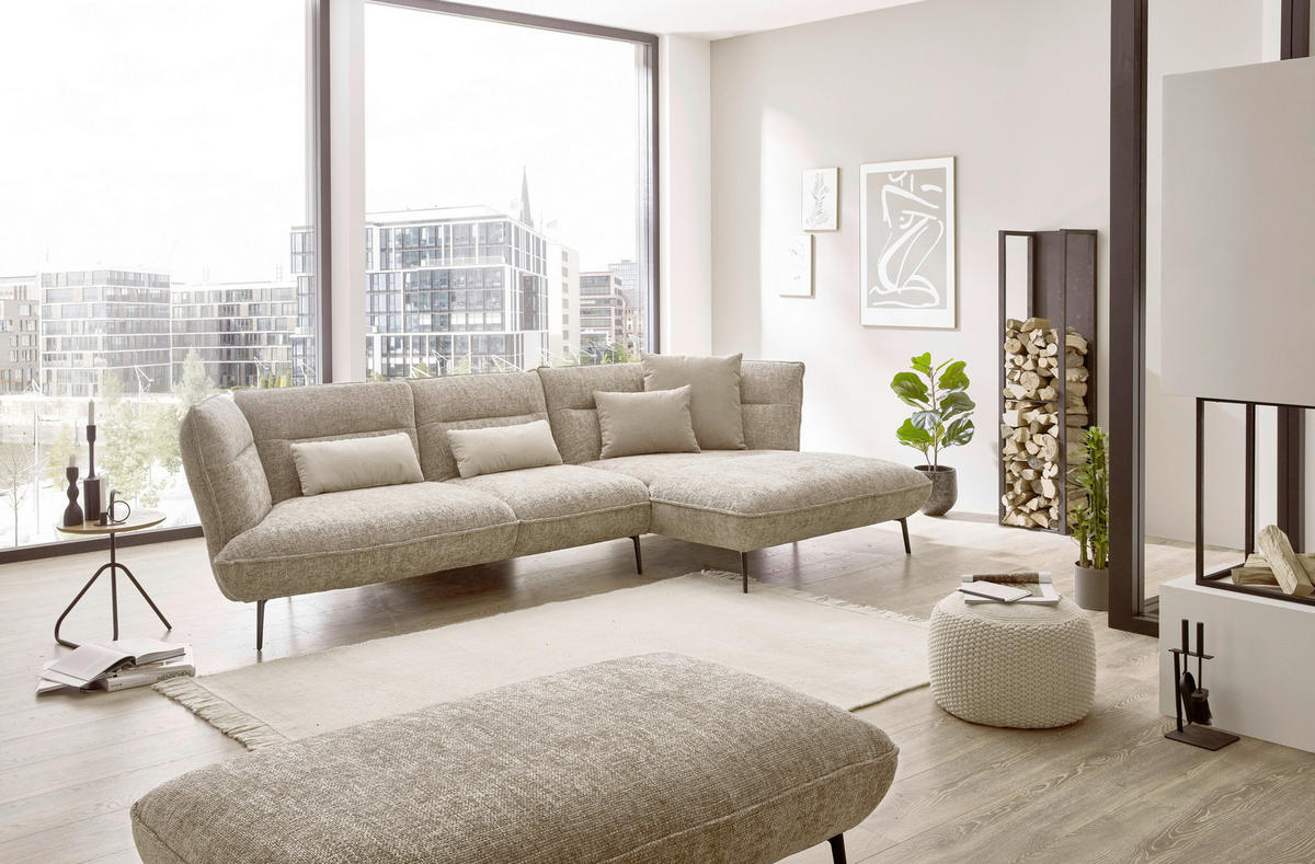 ECKSOFA in Flachgewebe Taupe  - Taupe/Schwarz, Design, Textil/Metall (339/153cm) - Moderano