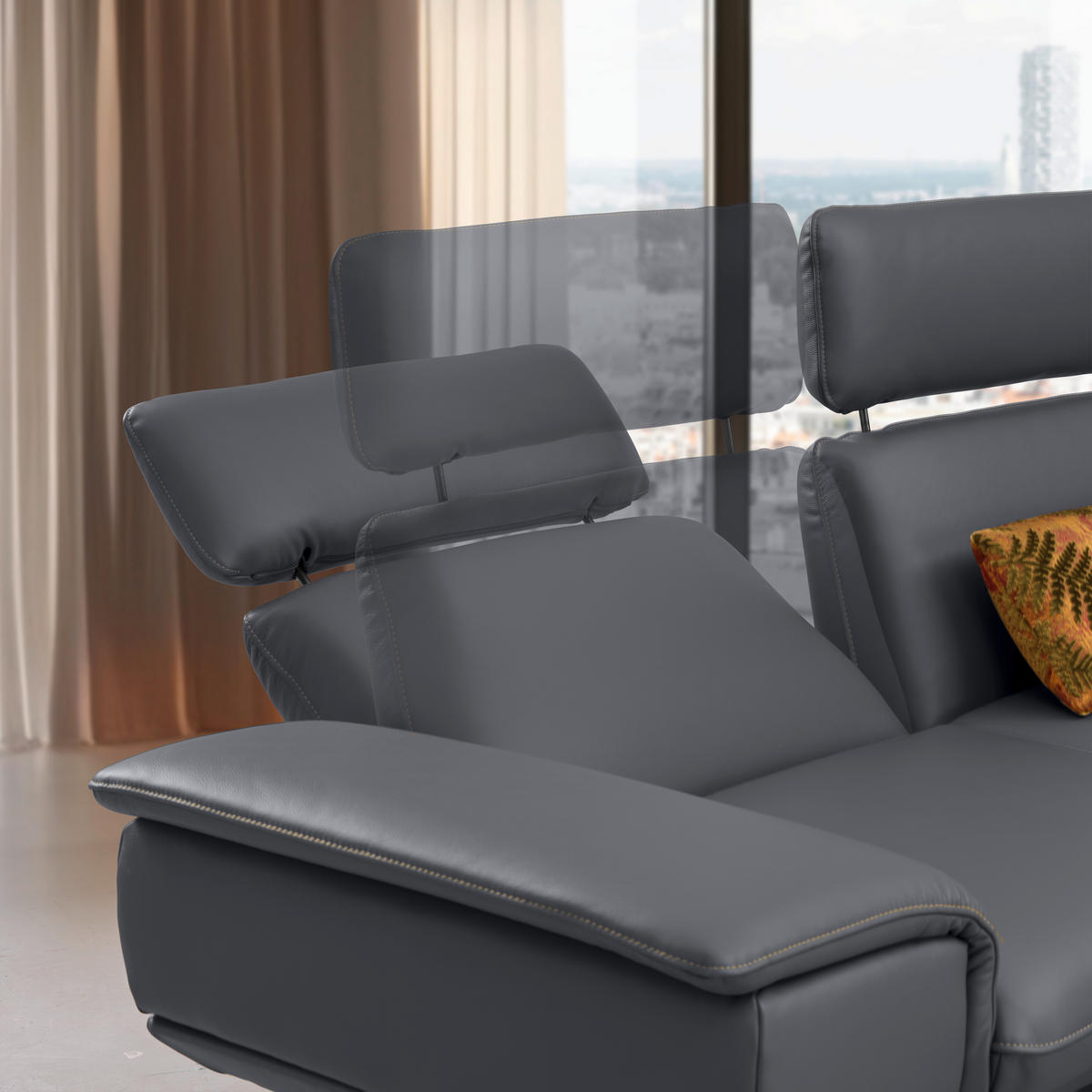 ECKSOFA in Echtleder Dunkelgrau  239/150 cm  - Dunkelgrau/Beige, Design, Leder/Metall (239/150cm) - Koinor