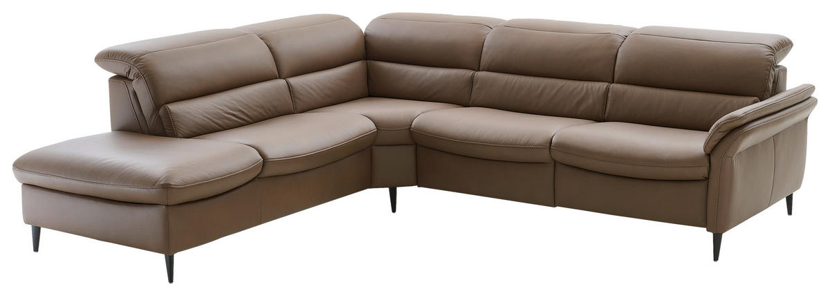 ECKSOFA Braun Echtleder  - Schwarz/Braun, Design, Leder/Metall (260/287cm) - Valdera