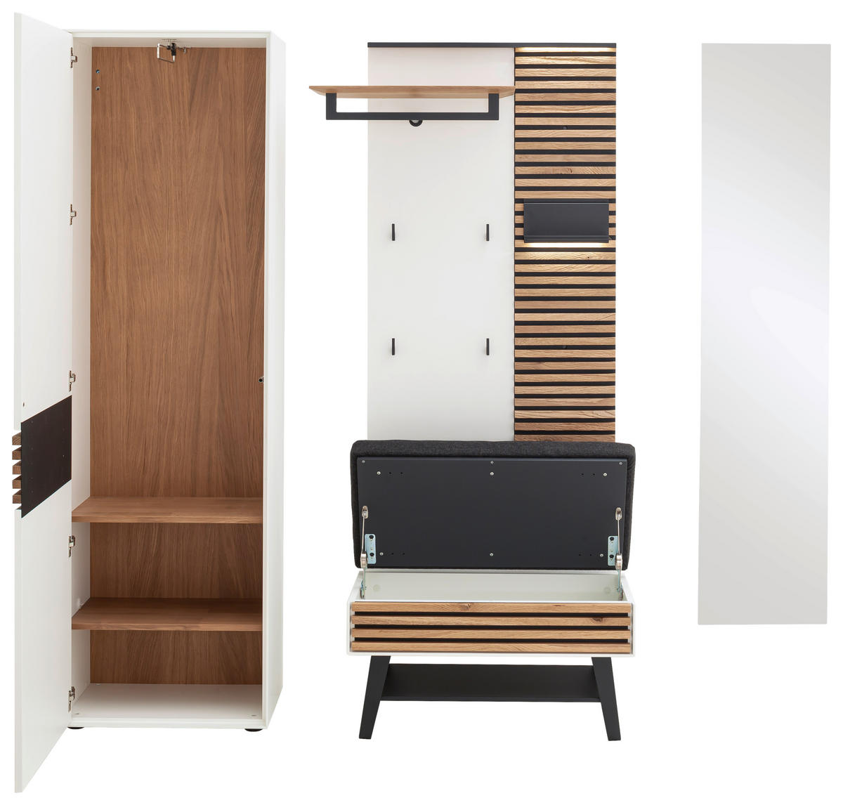 GARDEROBE 4-teilig  in 214/196/41 cm  - Eichefarben/Weiß, Design, Glas/Holz (214/196/41cm) - Schöner Wohnen