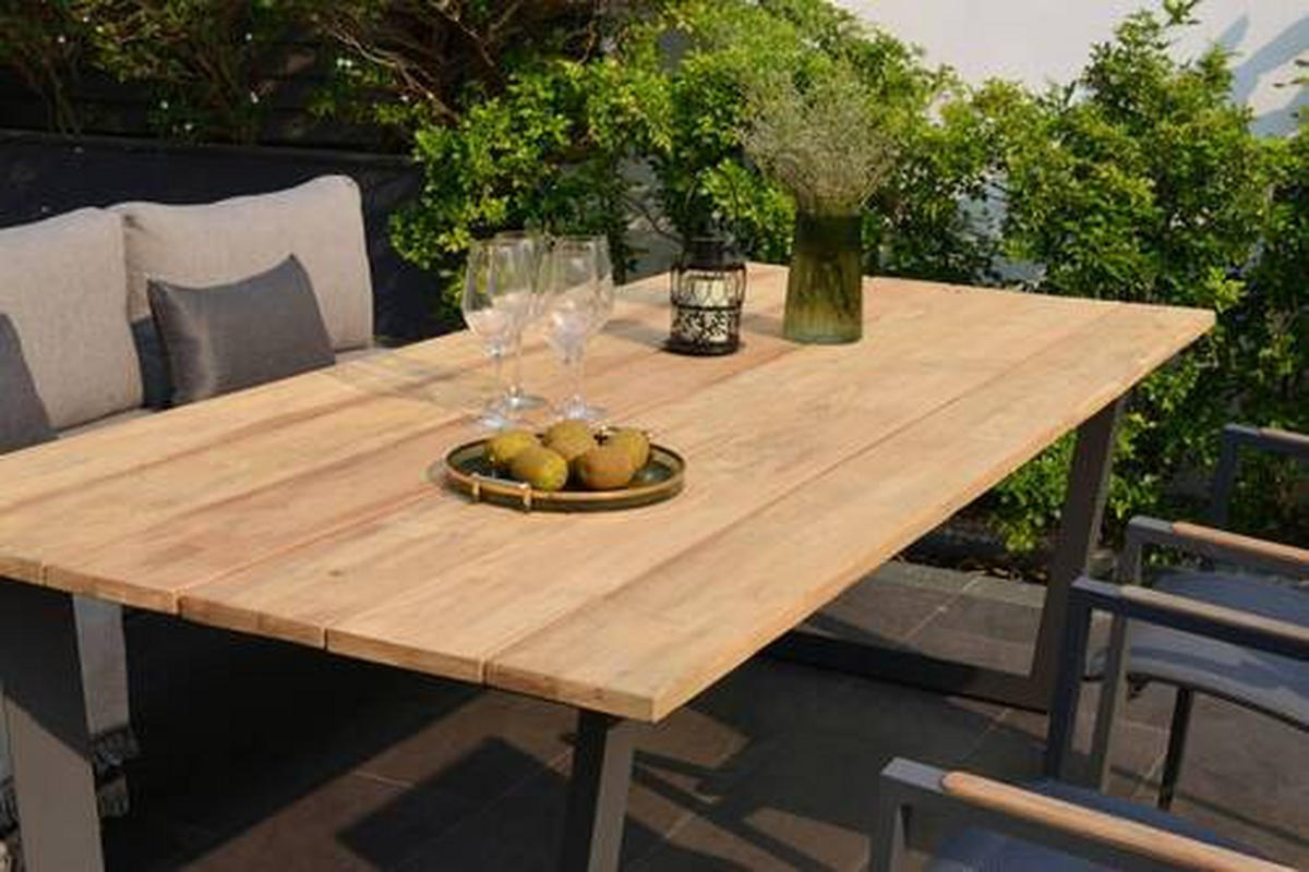 GARTENBANK 201/85/89 cm  in Anthrazit, Dunkelgrau, Beige, Teakfarben  - Dunkelgrau/Anthrazit, Design, Holz/Textil (201/85/89cm) - Amatio