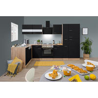 ECKKÜCHE 172/310 cm  in Schwarz, Eichefarben  - Edelstahlfarben/Eichefarben, Basics, Glas/Holzwerkstoff (172/310cm) - Respekta