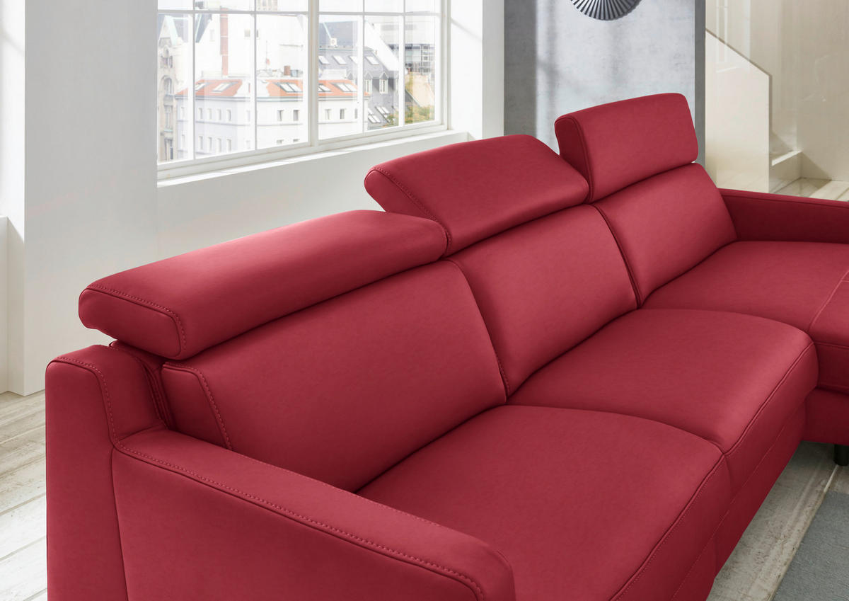 ECKSOFA in Echtleder Rot  - Chromfarben/Rot, Design, Leder/Metall (291/176cm) - Valdera