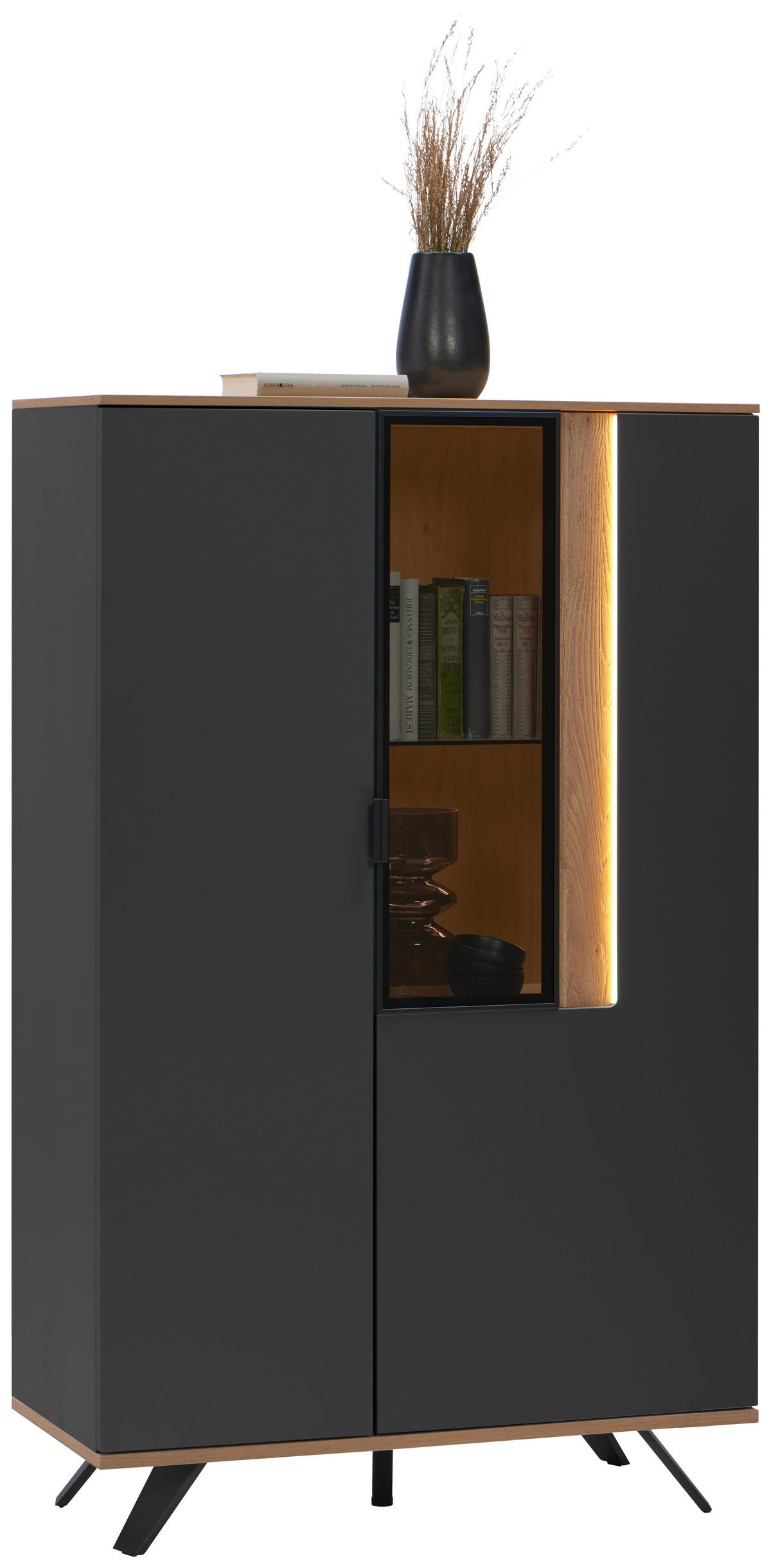 HIGHBOARD  in 92,9/136,6/42 cm  - Eichefarben/Anthrazit, MODERN, Glas/Holz (92,9/136,6/42cm) - Dieter Knoll