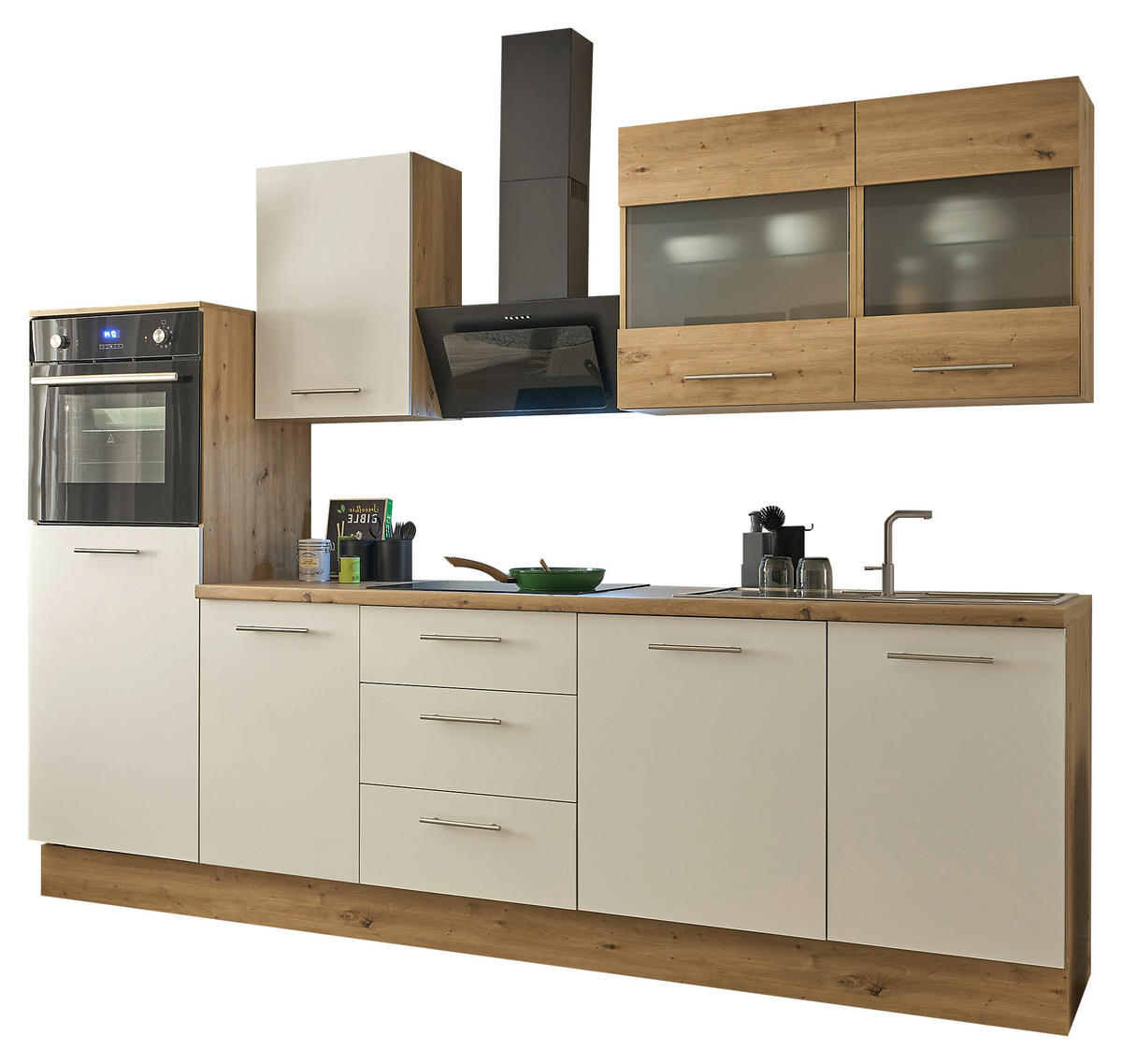 KUHINJSKI BLOK BREZ APARATOV - barve nerjavečega jekla/bela, Basics, kovina/steklo (280/218/60cm) - MID.YOU