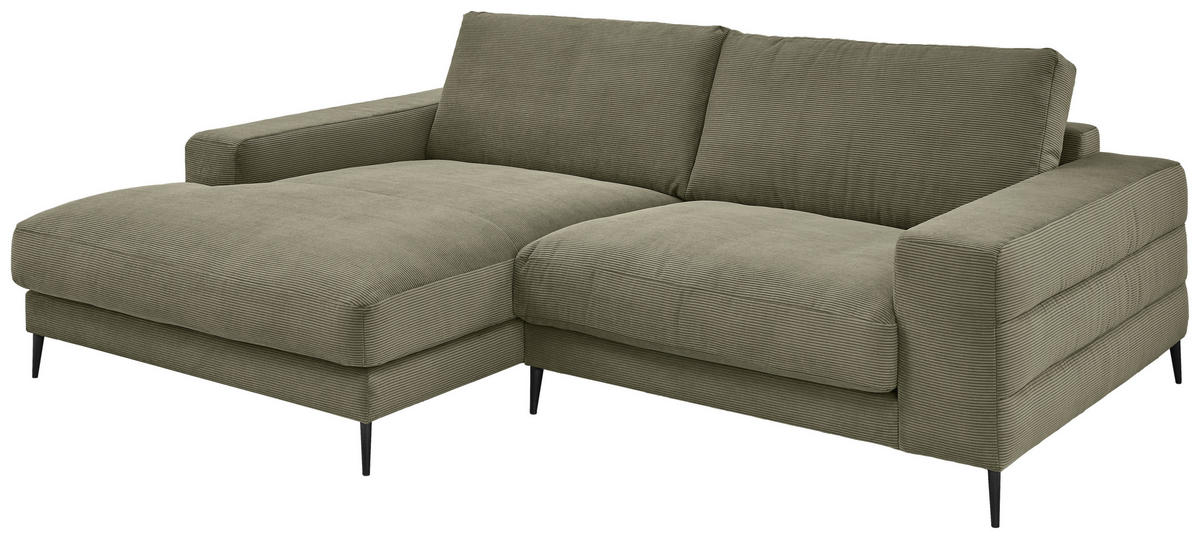 ECKSOFA in Feincord Olivgrün  - Schwarz/Olivgrün, Design, Textil/Metall (177/253cm) - Dieter Knoll