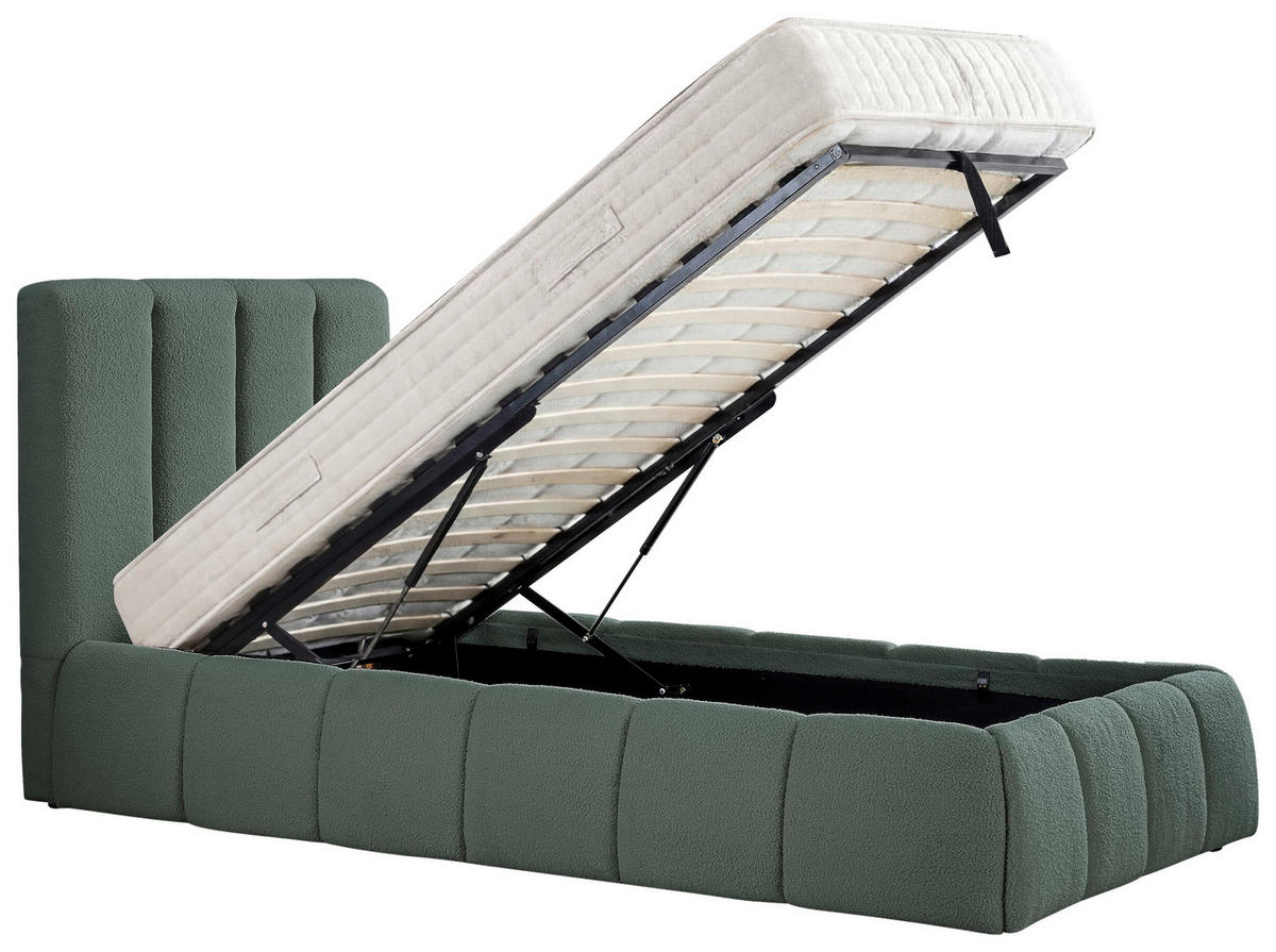 POLSTERBETT 90/200 cm,  in Grün, Lattenrost, Bettkasten, gepolstertes Kopfteil,  - Schwarz/Naturfarben, Design, Holz/Kunststoff (90/200cm) - Boxxx