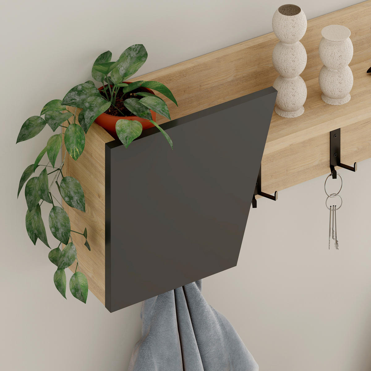 WANDGARDEROBE - Eichefarben/Anthrazit, Design, Holzwerkstoff/Metall (74/26/15.7cm) - Livetastic