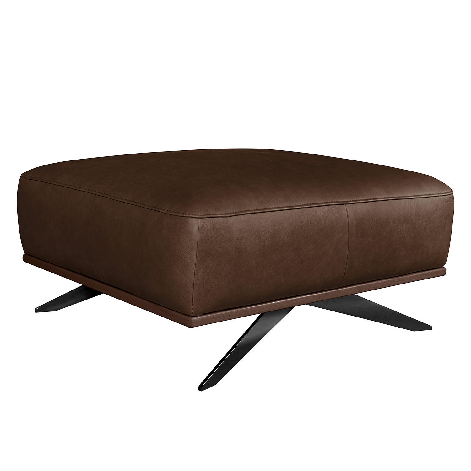 HOCKER in Leder Dunkelbraun  - Dunkelbraun/Schwarz, Design, Leder/Metall (95/46/80cm) - Livetastic