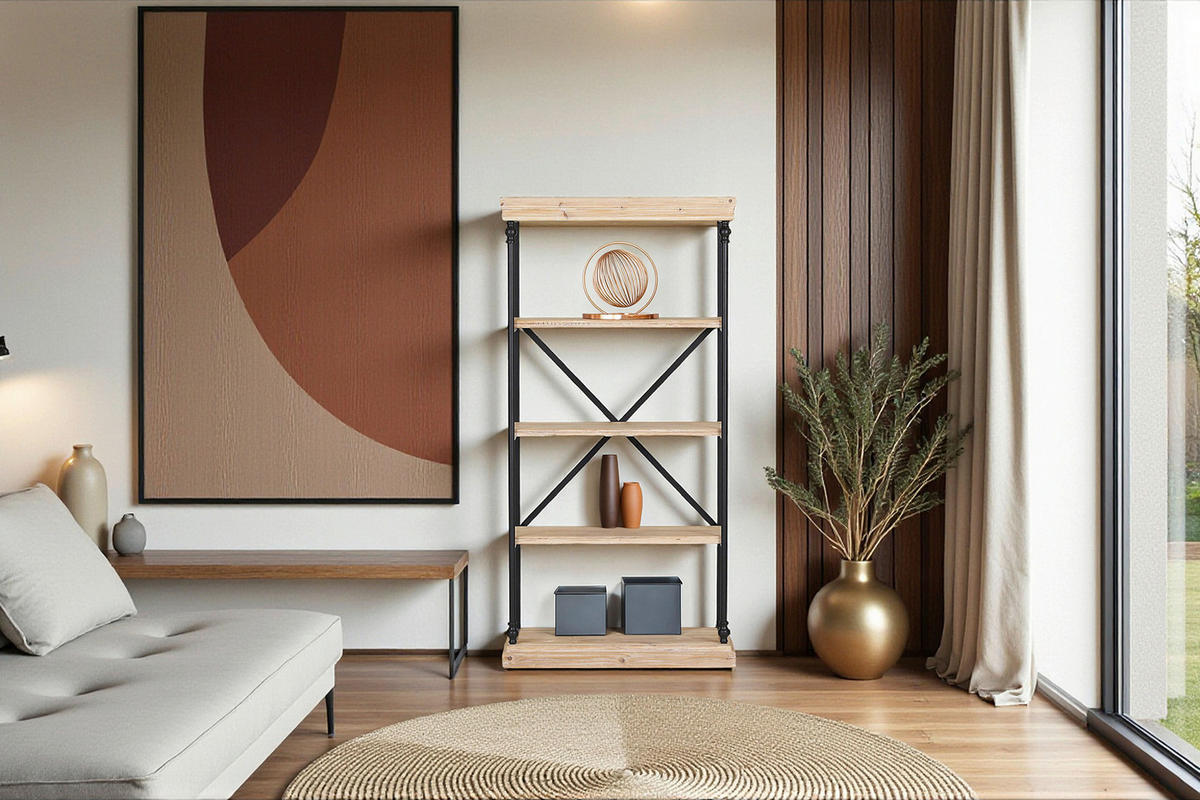 REGAL  76/152/43 cm Schwarz, Tannenholzfarben  - Tannenholzfarben/Schwarz, Design, Holz/Metall (76/152/43cm) - Landscape