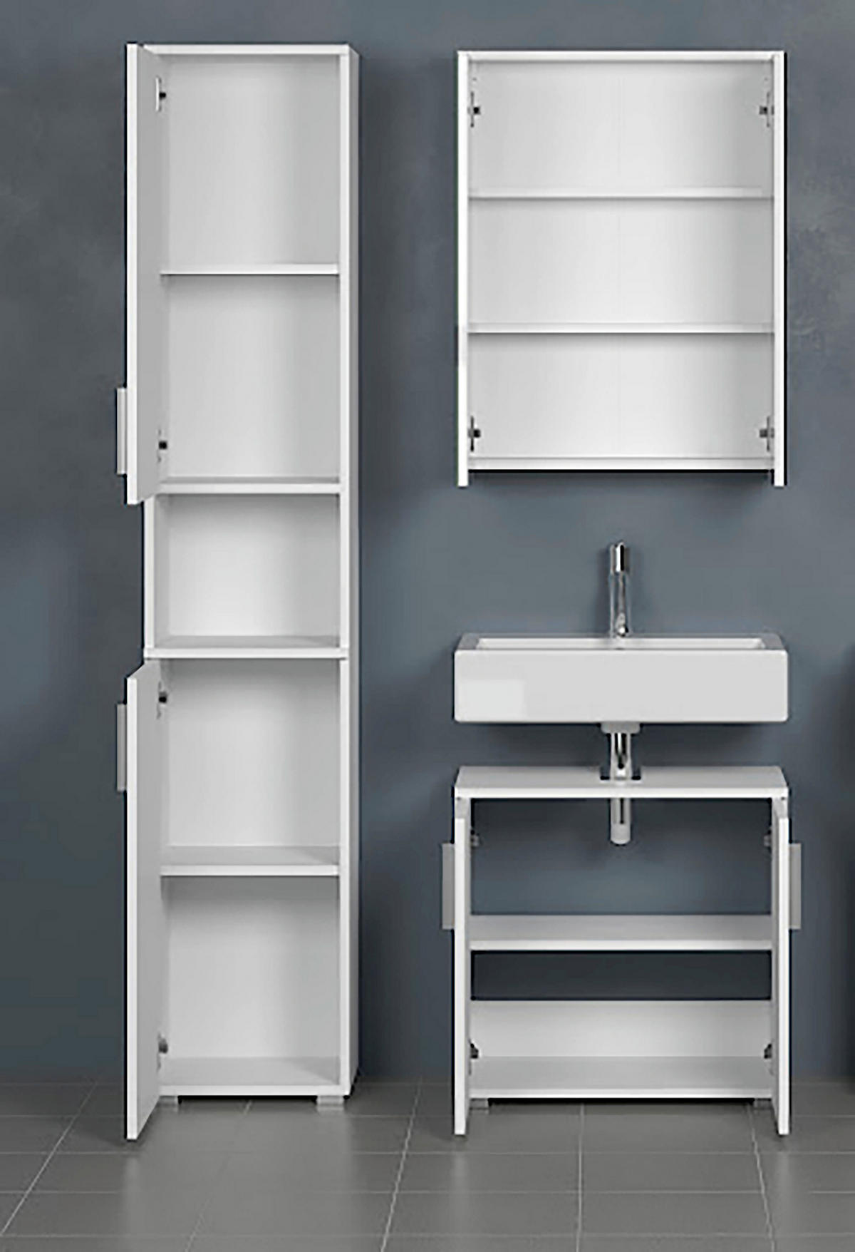 BADEZIMMER 3-teilig  in  - Weiß Hochglanz/Silberfarben, Trend, Holzwerkstoff/Kunststoff (112/192/32cm) - MID.YOU