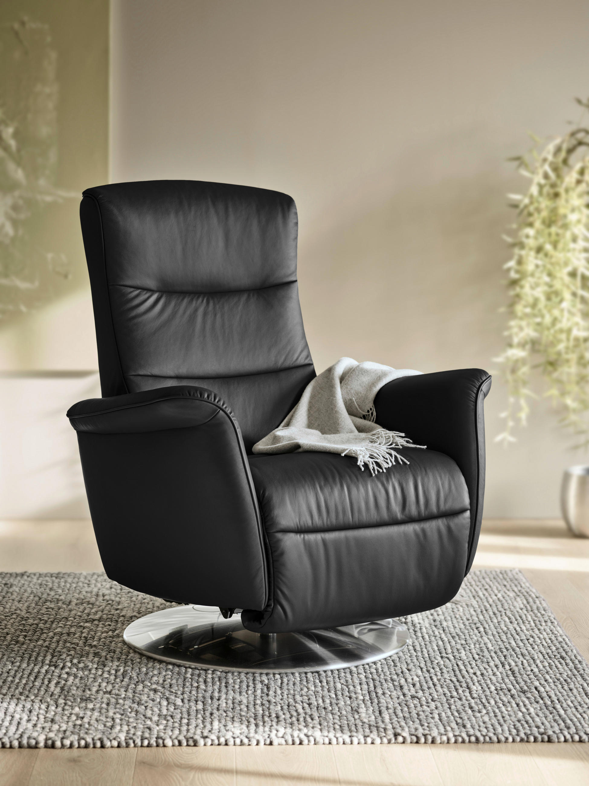RELAXSESSEL MIKE Echtleder - Schwarz, Natur, Leder/Metall (92/110/90cm) - Stressless