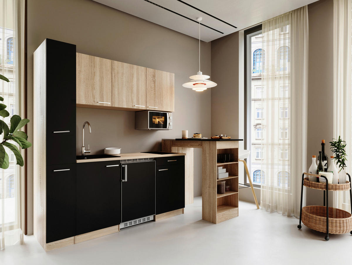 KUHINJSKI BLOK - črna/barve hrasta, Design, umetna masa/leseni material (180cm) - Respekta