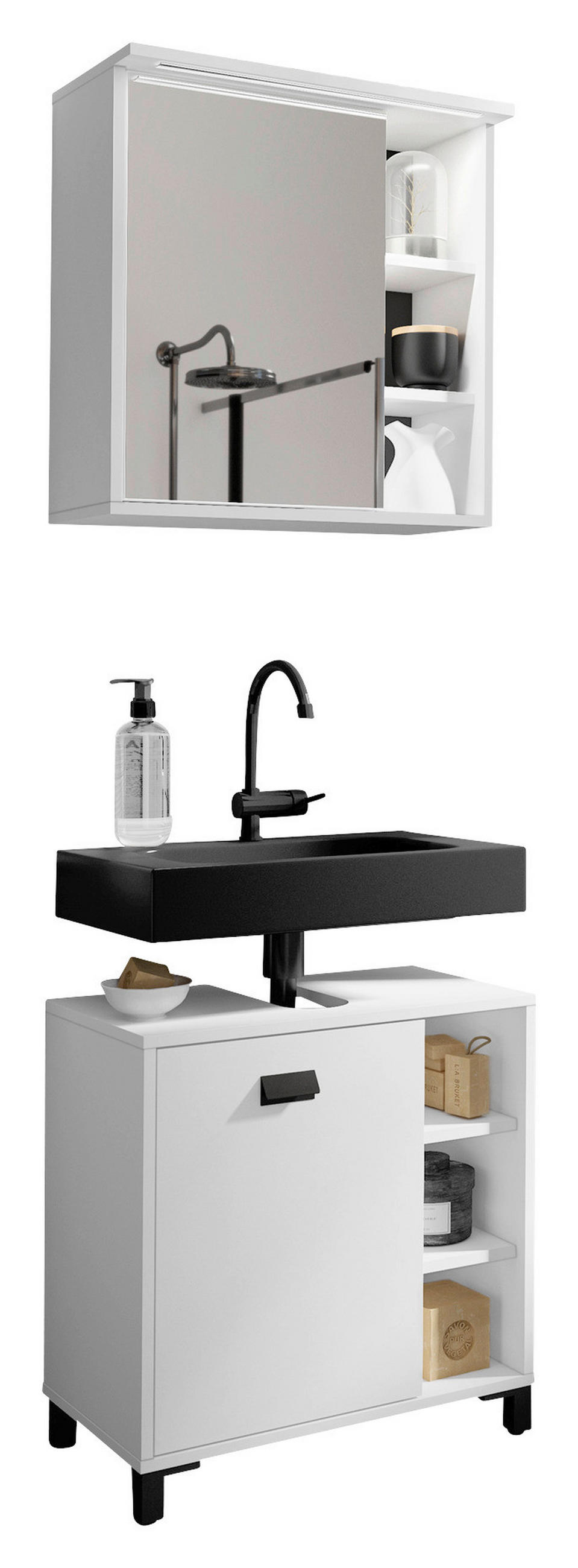 BADEZIMMER 2-teilig  in 60 cm  - Schwarz/Weiß, MODERN, Holzwerkstoff/Kunststoff (60cm) - MID.YOU