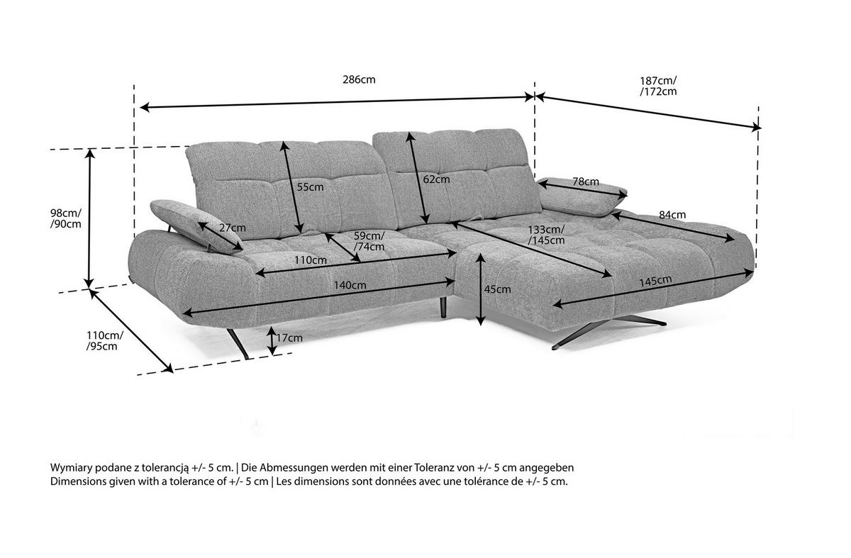 ECKSOFA Honig, Senfgelb Webstoff Armteilverstellung  - Senfgelb/Schwarz, Design, Textil/Metall (286/172cm) - Welnova