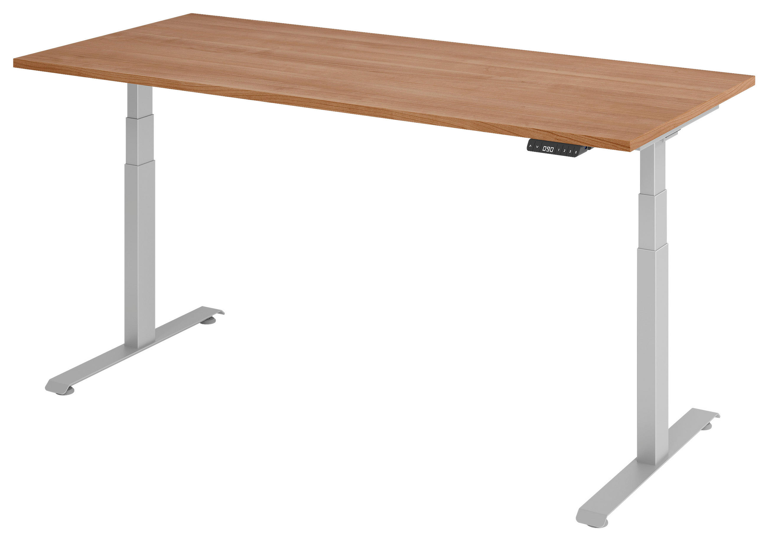 SCHREIBTISCH höhenverstellbar  - Silberfarben/Nussbaumfarben, KONVENTIONELL, Holzwerkstoff/Metall (180/80/64,5-129,5cm) - Venda
