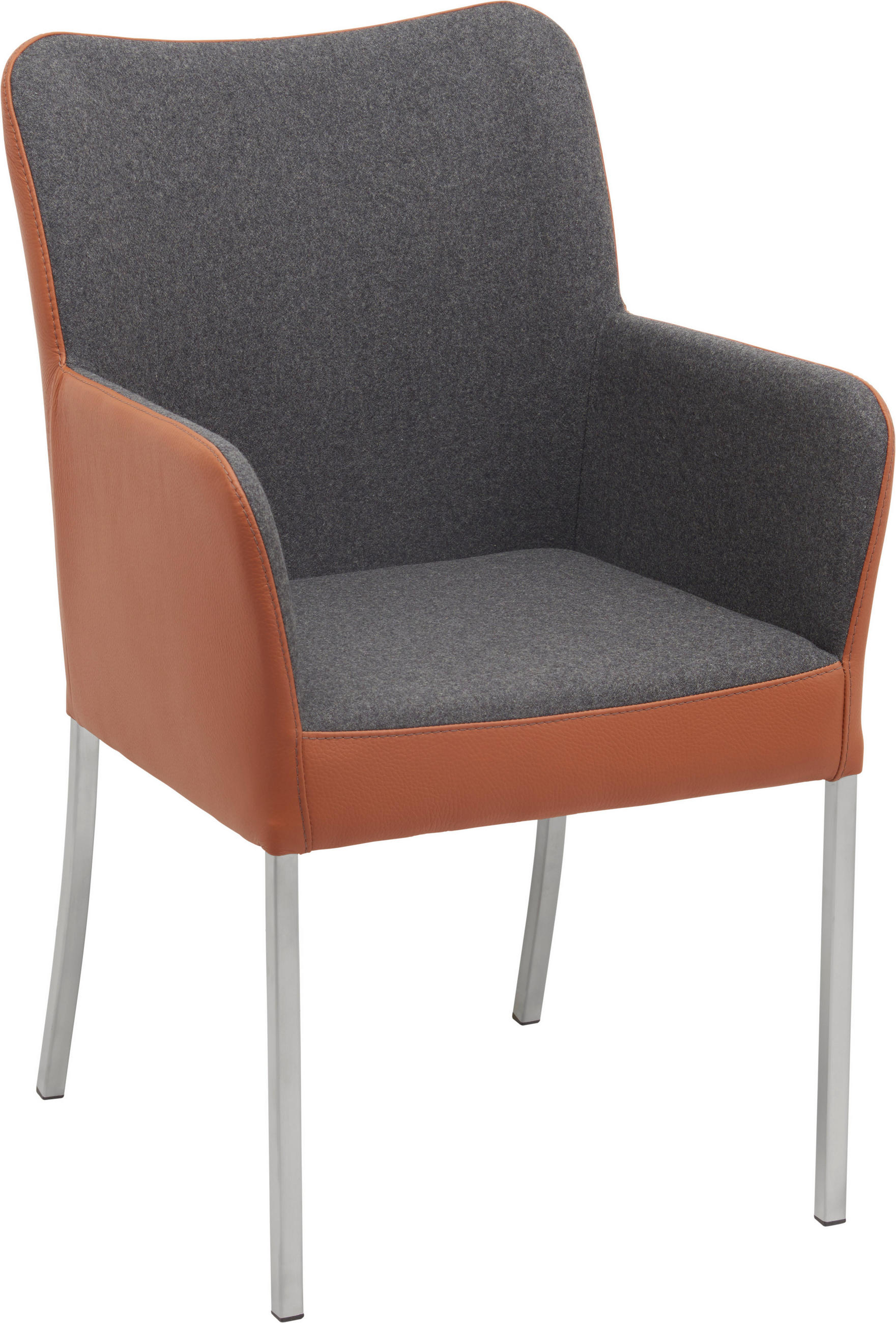 ARMLEHNSTUHL  in Edelstahl Filz Echtleder pigmentiert  - Edelstahlfarben/Dunkelgrau, Design, Leder/Textil (57/89/63cm) - Bert Plantagie