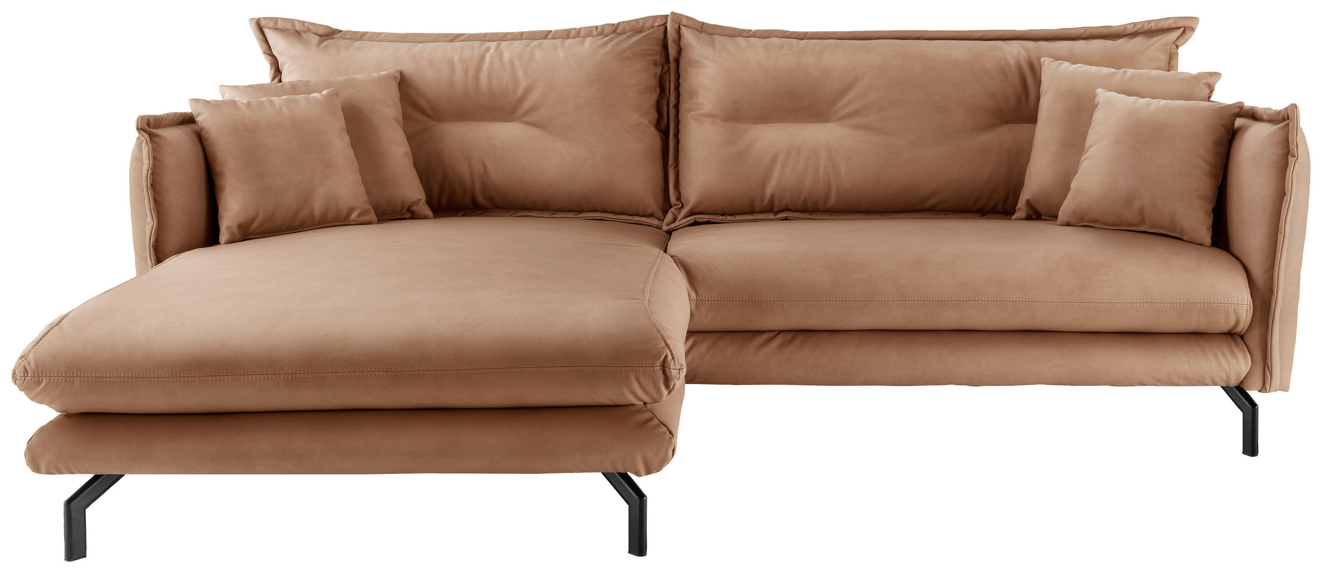 ECKSOFA in Lederlook Taupe  - Taupe/Schwarz, Modern, Textil/Metall (180/255cm) - Livetastic