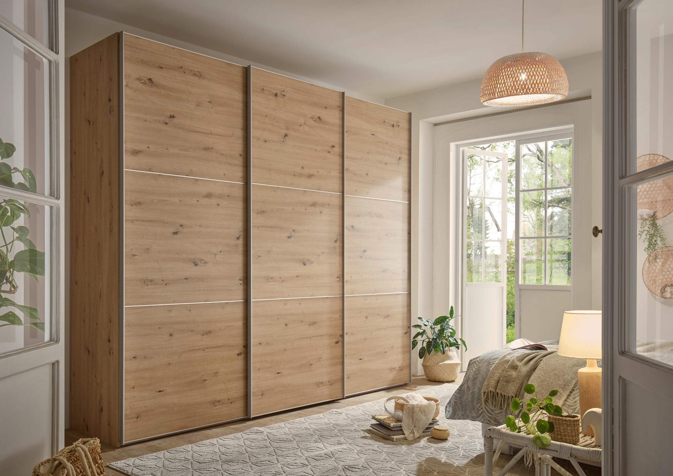 SCHWEBETÜRENSCHRANK 249/222/68 cm 3-türig Eiche Artisan  - Alufarben/Eiche Artisan, Holzwerkstoff/Metall (249/222/68cm) - Moderano