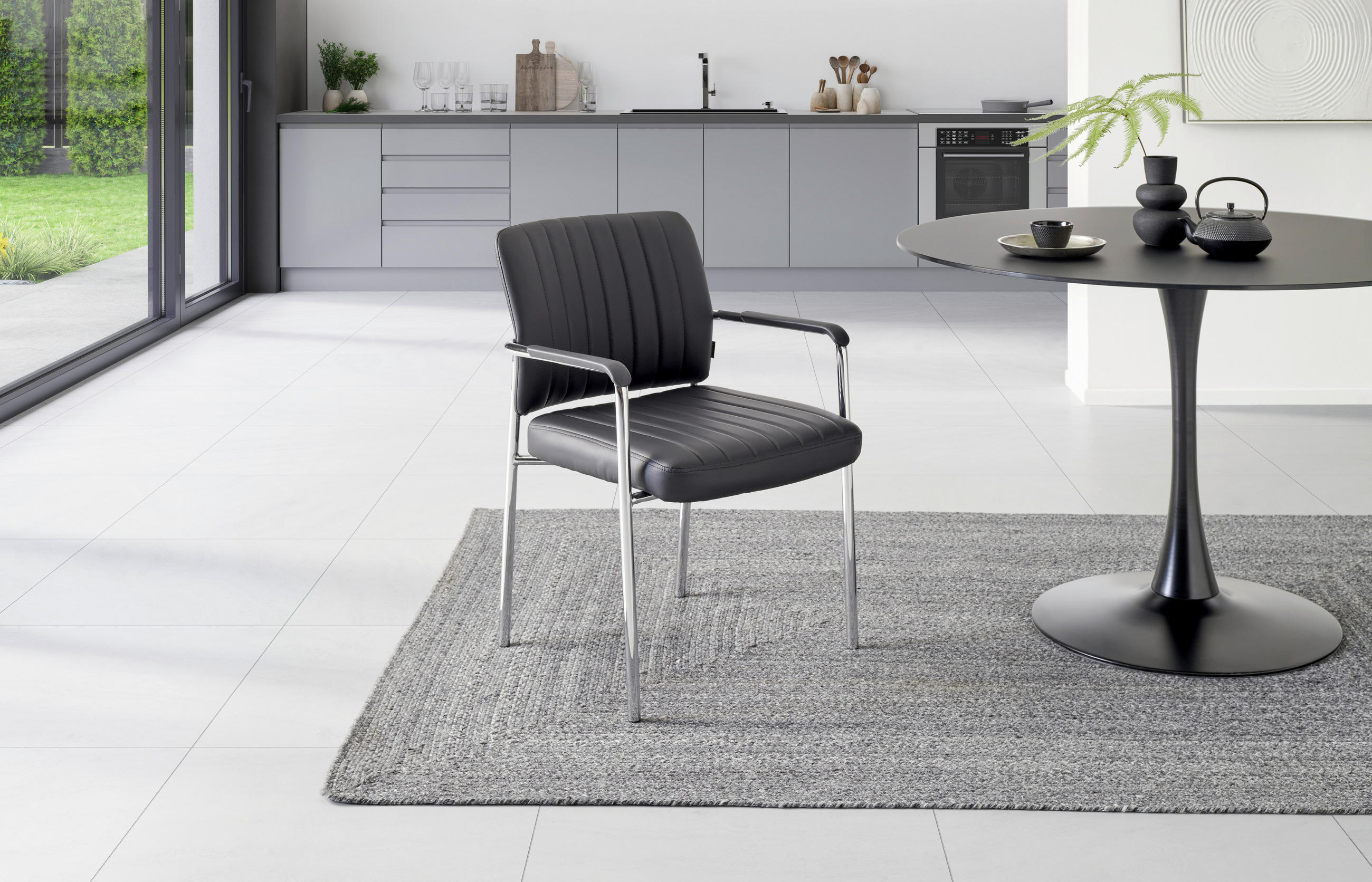 BESUCHERSTUHL  in Lederlook Schwarz, Chromfarben  - Chromfarben/Schwarz, Lifestyle, Holz/Kunststoff (56/81/63cm) - Livetastic