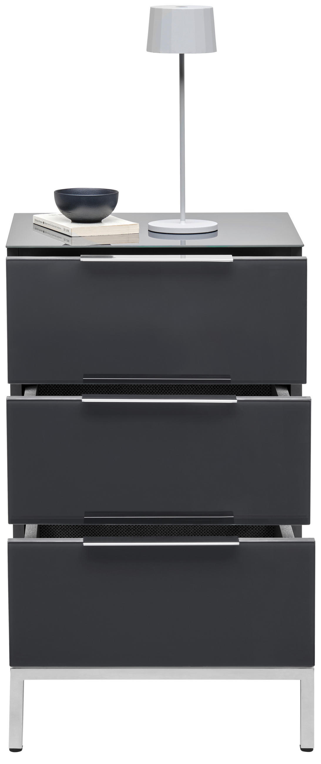 NACHTSCHRANK 45/60/40,5 cm  - Anthrazit/Alufarben, Design, Glas/Holzwerkstoff (45/60/40,5cm) - Voleo