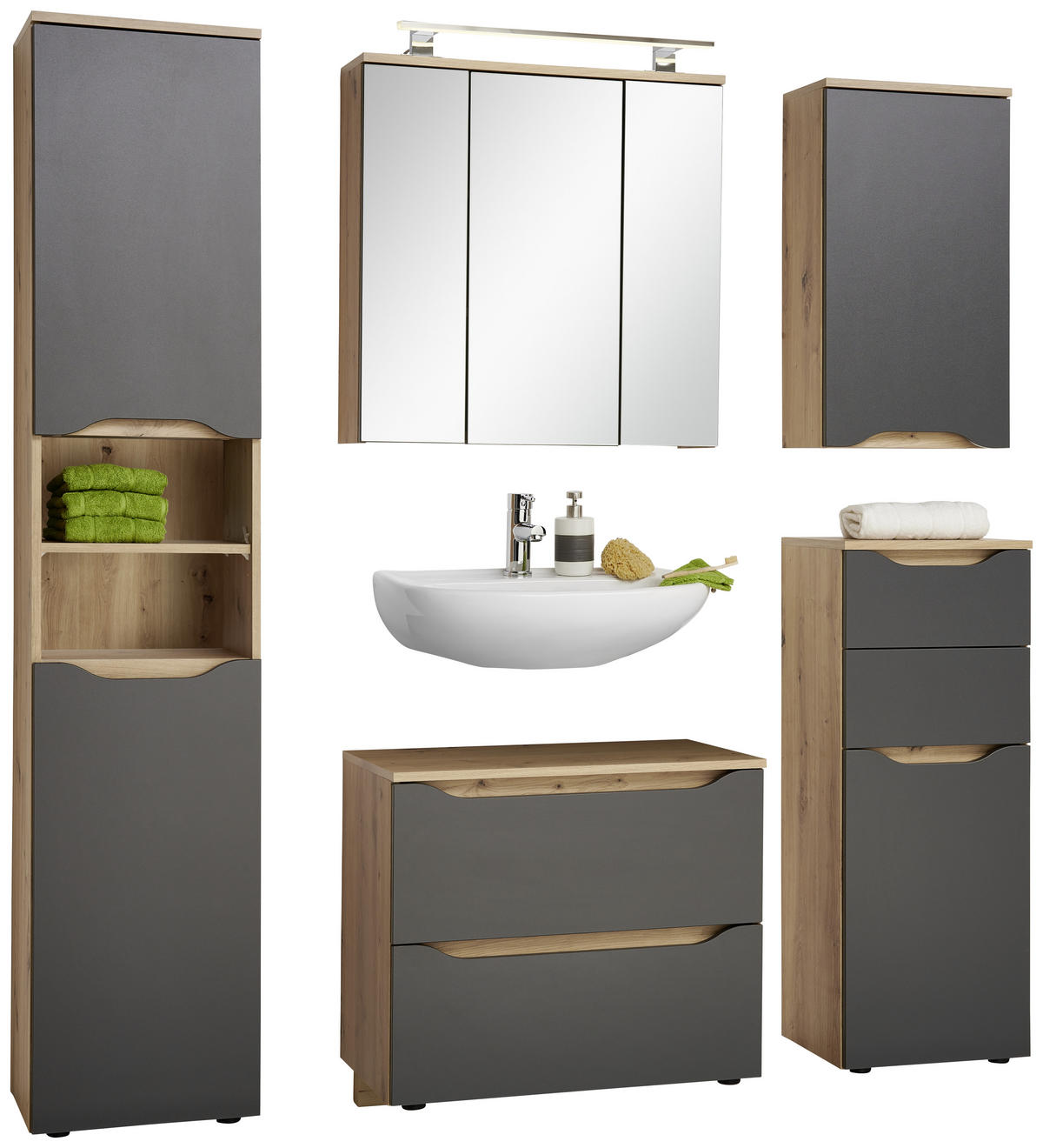 WASCHBECKENUNTERSCHRANK 70/60/40 cm  - Eichefarben/Anthrazit, MODERN, Holzwerkstoff/Kunststoff (70/60/40cm) - MID.YOU