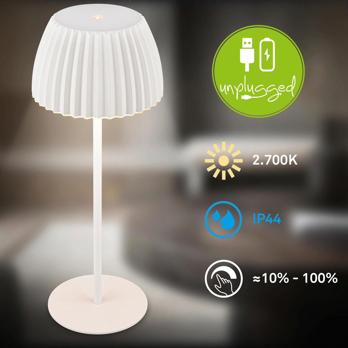 AKKU-TISCHLEUCHTE 14,5/36,5 cm  - Weiß, Basics, Kunststoff/Metall (14,5/36,5cm)