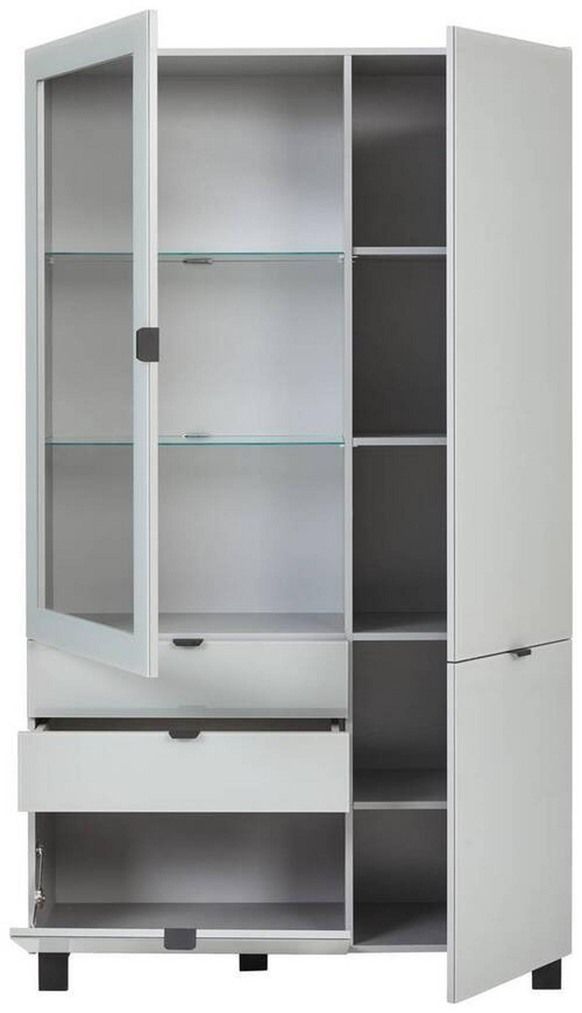 VITRINE Grau, Hellgrau  109,7/190,7/41,4 cm  - Hellgrau/Schwarz, Design, Glas/Holzwerkstoff (109,7/190,7/41,4cm) - Hom`in