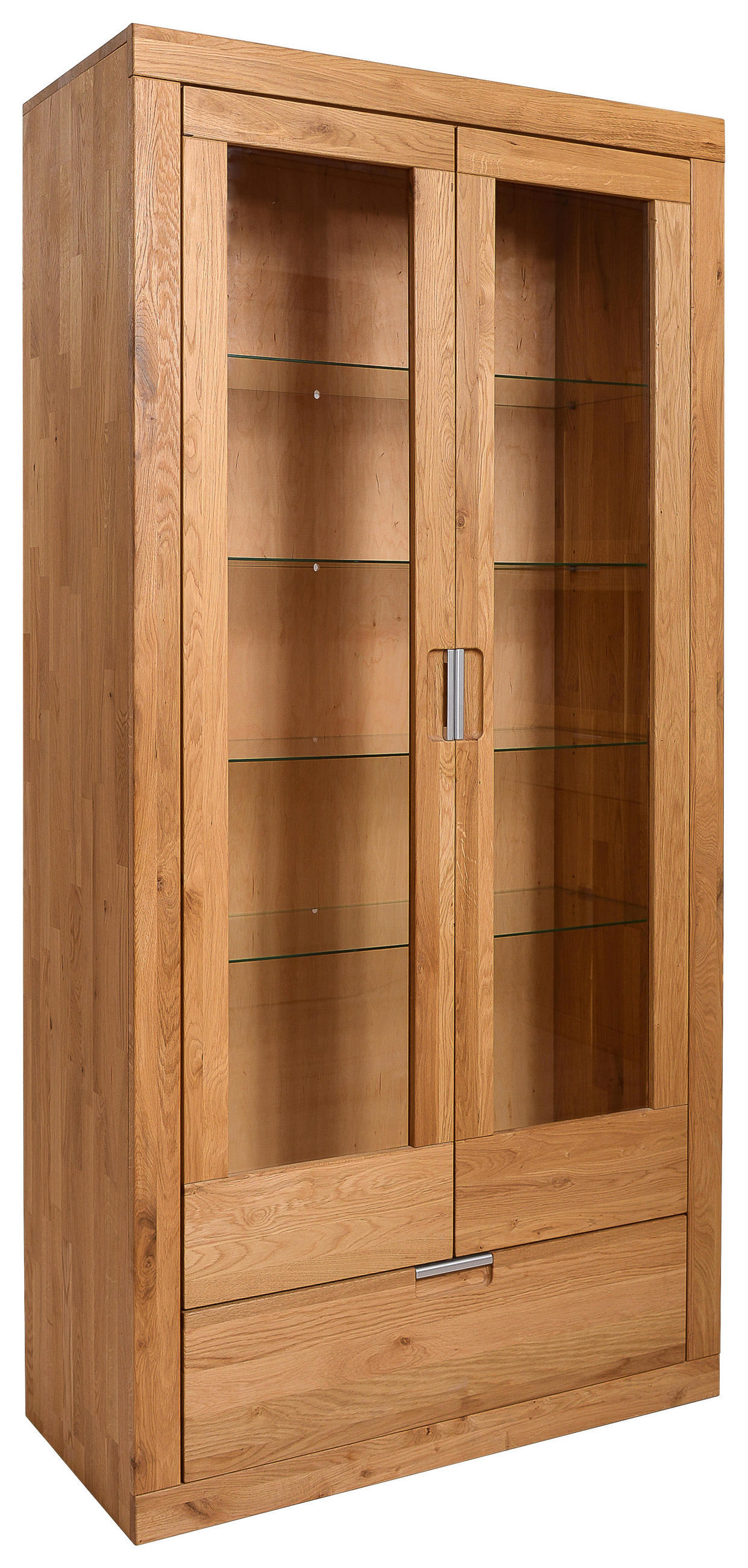 VITRINE in massiv Wildeiche Wildeiche  - Wildeiche/Alufarben, Natur, Glas/Holz (95/192/42cm) - Carryhome