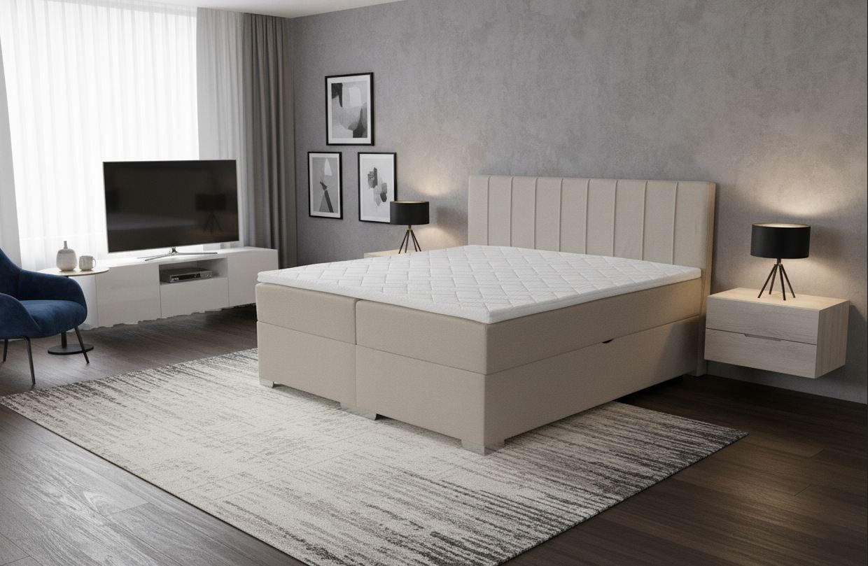 PAT BOXSPRING 140X200 CM  bej  - bej, Basics, textil (145/126/213cm) - Ti'me