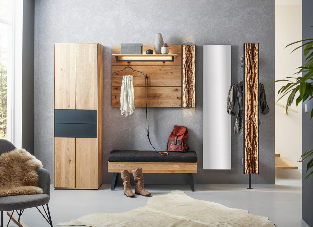 GARDEROBENSCHRANK  in 60/196/39 cm  - Eichefarben/Anthrazit, Natur, Holz/Metall (60/196/39cm) - Valnatura