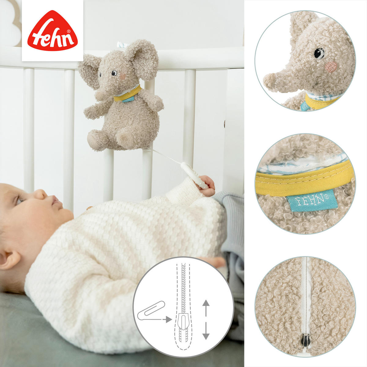 SPIELUHR Elefant Erik 19,5/14,5/9,3 cm  - Hellgrau, Basics, Textil (19,5/14,5/9,3cm) - Fehn