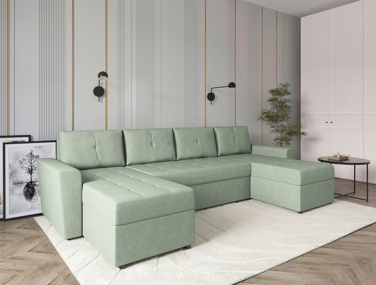 WOHNLANDSCHAFT TERMOLI Mintgrün Jacquard  - Schwarz/Mintgrün, Design, Kunststoff/Textil (155/296/155cm) - MID.YOU