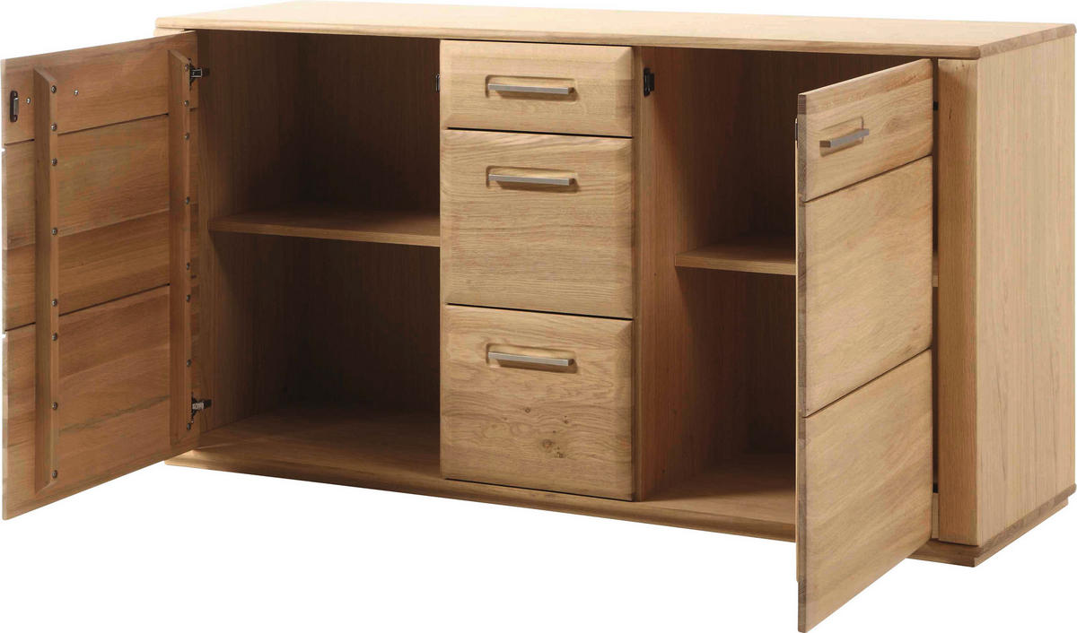 SIDEBOARD  in 161/85/47 cm  - Eichefarben/Nickelfarben, KONVENTIONELL, Holz/Holzwerkstoff (161/85/47cm) - Novel
