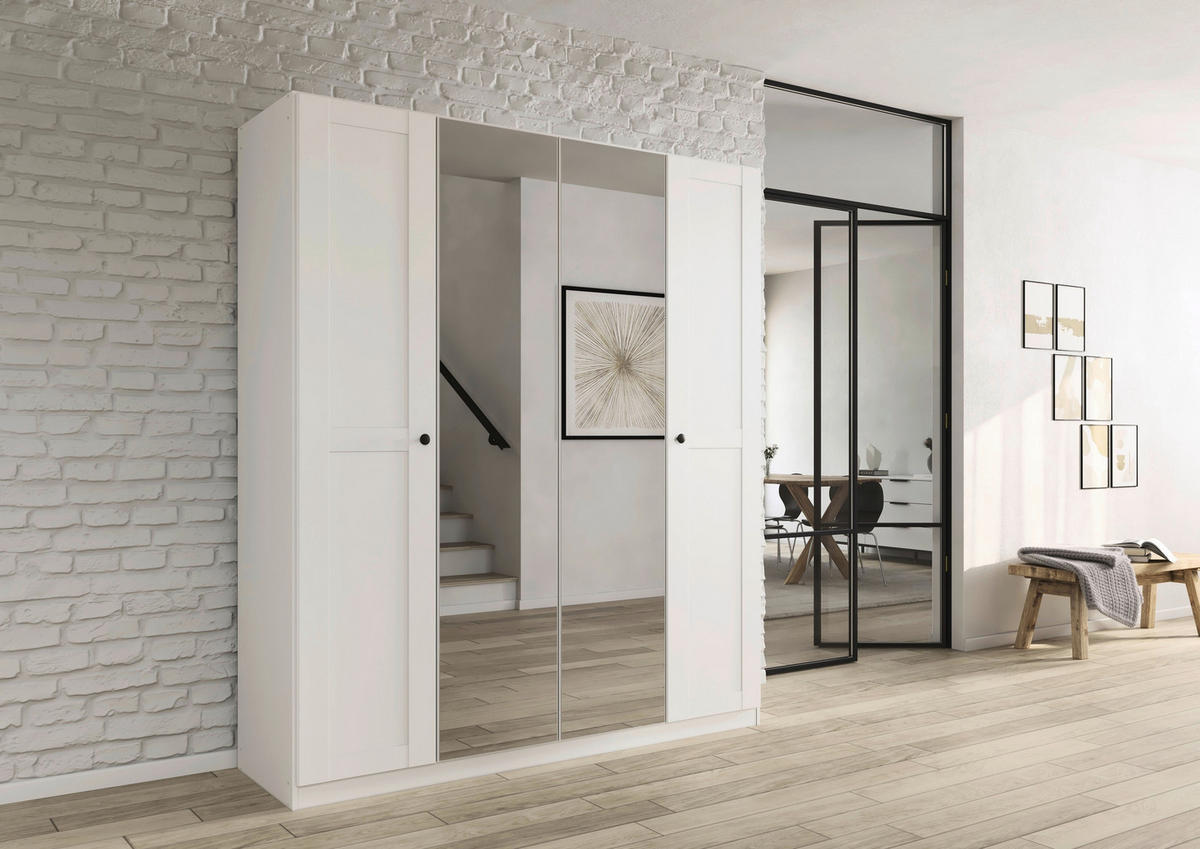 DREHTÜRENSCHRANK 181/210/54 cm,  in Weiß, 4-türig  - Schwarz/Weiß, KONVENTIONELL, Glas/Holzwerkstoff (181/210/54cm) - home24