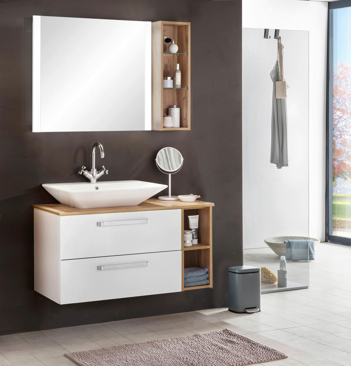 BADEZIMMERREGAL 21,6/70,7/16 cm  - Eiche Wotan, MODERN, Glas/Holzwerkstoff (21,6/70,7/16cm) - Stylife